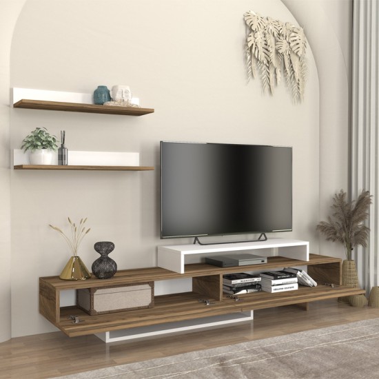 Έπιπλο τηλεόρασης Nirvana Megapap χρώμα καρυδί - λευκό 180x31,3x41,7εκ.