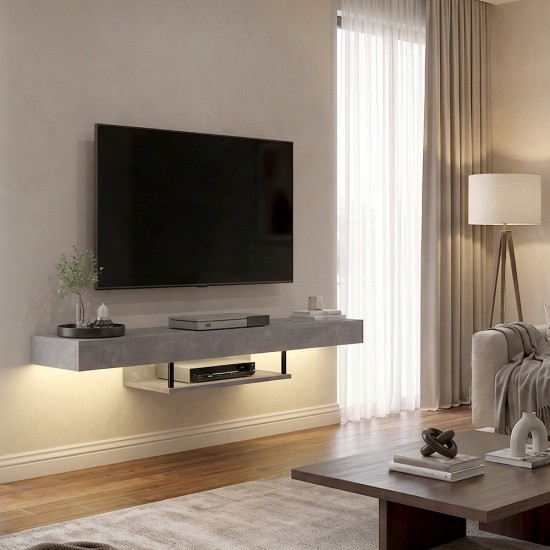 Έπιπλο τηλεόρασης επιτοίχιο Albares Megapap με LED χρώμα γκρι σκυροδέματος 150x29,6x22εκ. Έπιπλο τηλεόρασης επιτοίχιο Albares Megapap με LED χρώμα γκρι σκυροδέματος 150x29,6x22εκ.