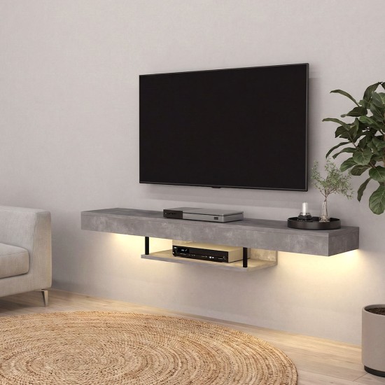 Έπιπλο τηλεόρασης επιτοίχιο Albares Megapap με LED χρώμα γκρι σκυροδέματος 150x29,6x22εκ. Έπιπλο τηλεόρασης επιτοίχιο Albares Megapap με LED χρώμα γκρι σκυροδέματος 150x29,6x22εκ.