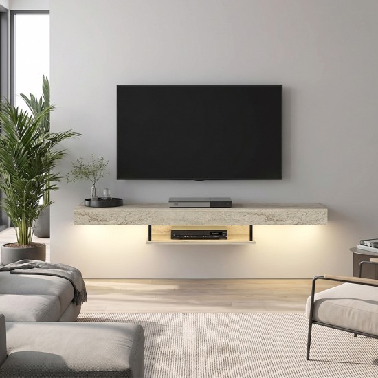 Έπιπλο τηλεόρασης επιτοίχιο Albares Megapap με LED χρώμα travertine 150x29,6x22εκ. Έπιπλο τηλεόρασης επιτοίχιο Albares Megapap με LED χρώμα travertine 150x29,6x22εκ.