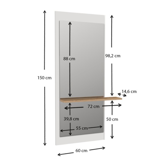 Καθρέπτης τοίχου Piyar Μegapap χρώμα λευκό 60x14,6x150εκ. Καθρέπτης τοίχου Piyar Μegapap χρώμα λευκό 60x14,6x150εκ.