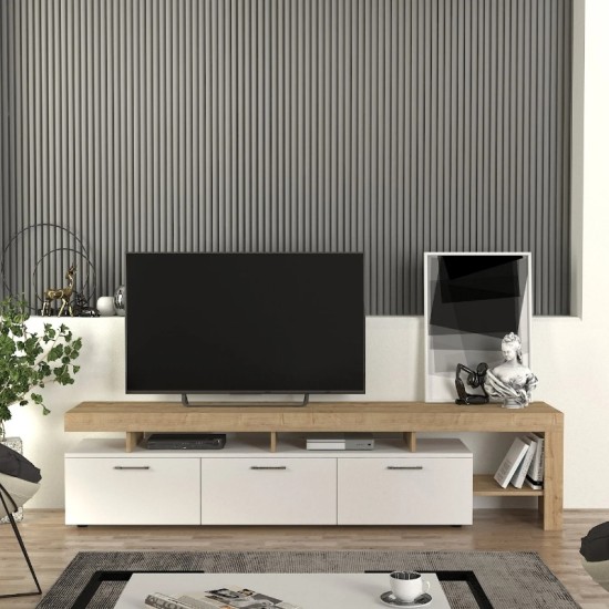 Έπιπλο τηλεόρασης Acnes Megapap χρώμα λευκό - sapphire oak 220x40x52εκ. Έπιπλο τηλεόρασης Acnes Megapap χρώμα λευκό - sapphire oak 220x40x52εκ.
