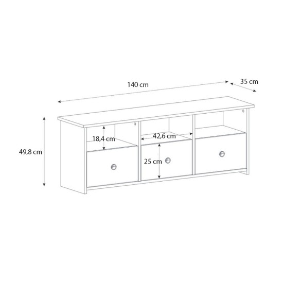 Έπιπλο τηλεόρασης Mahen Megapap χρώμα sapphire oak 140x35x49,8εκ.