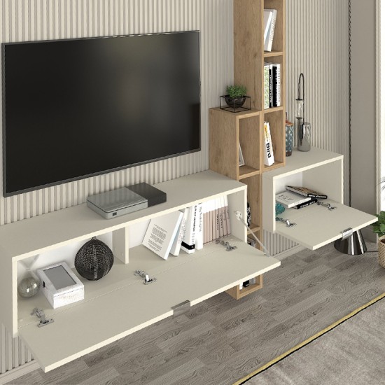 Σύνθεση τηλεόρασης επιτοίχια Edgar χρώμα sandstone - sepet oak 198,4x29,6x148,5εκ. Σύνθεση τηλεόρασης επιτοίχια Edgar χρώμα sandstone - sepet oak 198,4x29,6x148,5εκ.