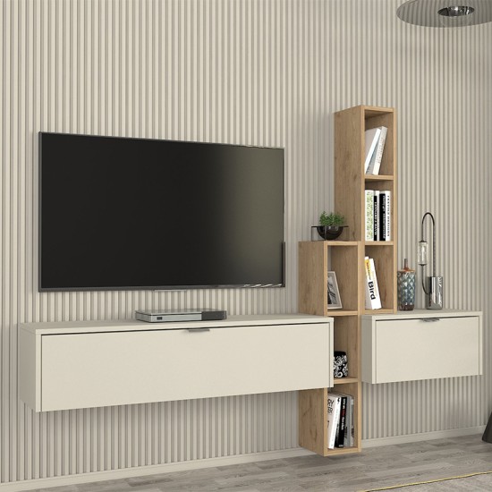 Σύνθεση τηλεόρασης επιτοίχια Edgar χρώμα sandstone - sepet oak 198,4x29,6x148,5εκ. Σύνθεση τηλεόρασης επιτοίχια Edgar χρώμα sandstone - sepet oak 198,4x29,6x148,5εκ.