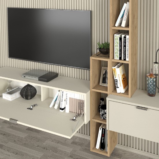 Σύνθεση τηλεόρασης επιτοίχια Edgar χρώμα sandstone - sepet oak 198,4x29,6x148,5εκ. Σύνθεση τηλεόρασης επιτοίχια Edgar χρώμα sandstone - sepet oak 198,4x29,6x148,5εκ.