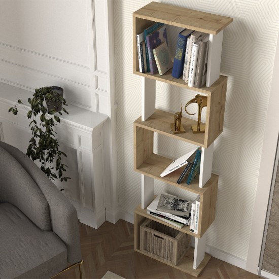 Βιβλιοθήκη Alvina Megapap χρώμα sapphire oak - λευκό 45x19,6x158,8εκ.