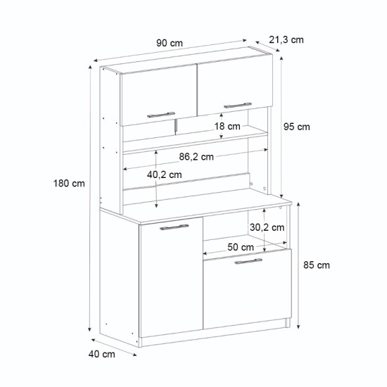 Έπιπλο κουζίνας Tuco 2 Megapap χρώμα λευκό 90x40x180εκ.