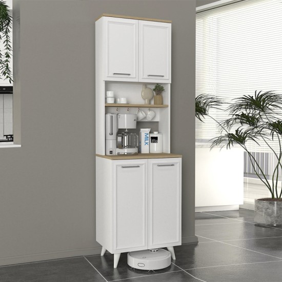 Έπιπλο κουζίνας Potter 2 Megapap χρώμα λευκό - rota oak 60x40x196,1εκ.
