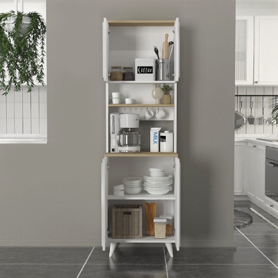 Έπιπλο κουζίνας Potter 2 Megapap χρώμα λευκό - rota oak 60x40x196,1εκ.