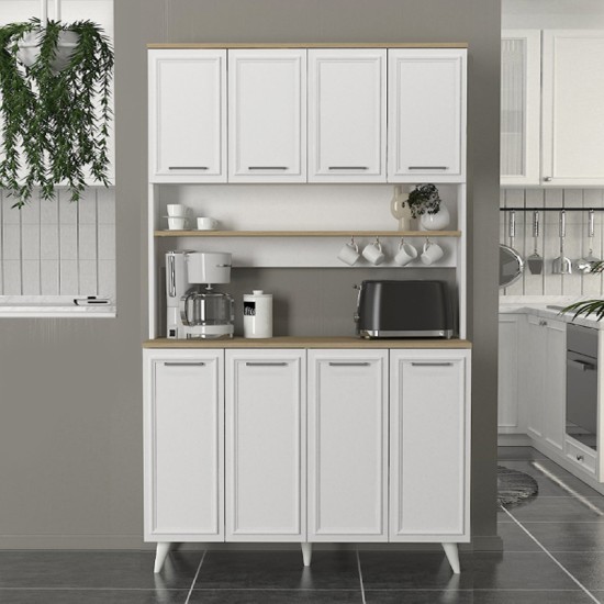 Έπιπλο κουζίνας Potter 4 Megapap χρώμα λευκό - rota oak 120x40x196,1εκ. Έπιπλο κουζίνας Potter 4 Megapap χρώμα λευκό - rota oak 120x40x196,1εκ.