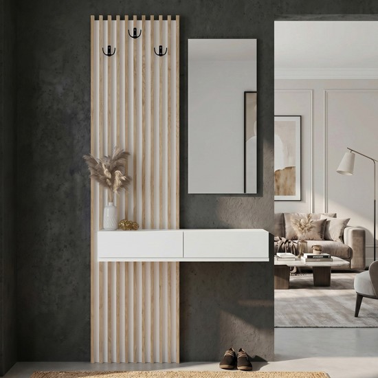 Έπιπλο εισόδου Elois Megapap χρώμα λευκό - sepet oak 96,6x26,8x195,5εκ. Έπιπλο εισόδου Elois Megapap χρώμα λευκό - sepet oak 96,6x26,8x195,5εκ.