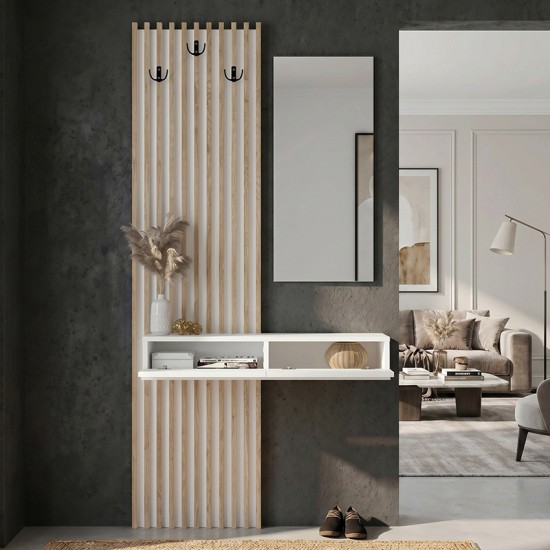Έπιπλο εισόδου Elois Megapap χρώμα λευκό - sepet oak 96,6x26,8x195,5εκ. Έπιπλο εισόδου Elois Megapap χρώμα λευκό - sepet oak 96,6x26,8x195,5εκ.
