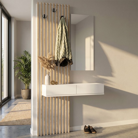 Έπιπλο εισόδου Elois Megapap χρώμα λευκό - sepet oak 96,6x26,8x195,5εκ. Έπιπλο εισόδου Elois Megapap χρώμα λευκό - sepet oak 96,6x26,8x195,5εκ.