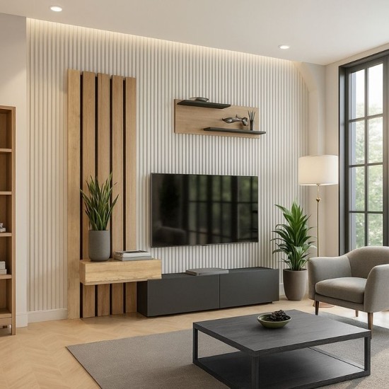 Σύνθεση τηλεόρασης Rosaline Megapap χρώμα ανθρακί - sepet oak 183x31,3x196,9εκ. Σύνθεση τηλεόρασης Rosaline Megapap χρώμα ανθρακί - sepet oak 183x31,3x196,9εκ.