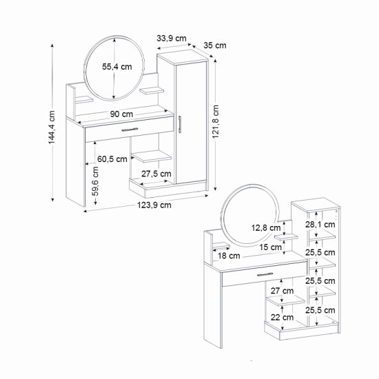 Τουαλέτα με καθρέπτη Andera Megapap χρώμα λευκό 123,9x35x144,4εκ. Τουαλέτα με καθρέπτη Andera Megapap χρώμα λευκό 123,9x35x144,4εκ.