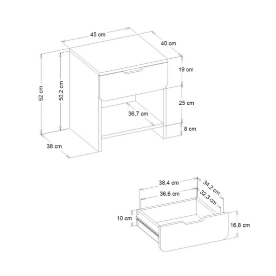 Κομοδίνο Mida Megapap χρώμα λευκό 45x40x52εκ. Κομοδίνο Mida Megapap χρώμα λευκό 45x40x52εκ.