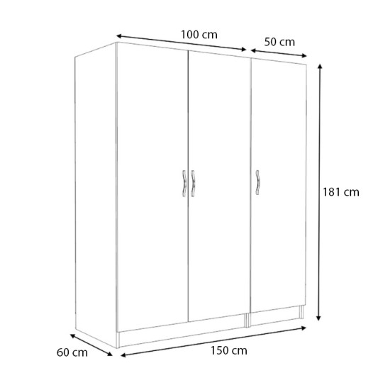 Ντουλάπα ρούχων Victoria Megapap τρίφυλλη χρώμα λευκό 150x60x181εκ. Ντουλάπα ρούχων Victoria Megapap τρίφυλλη χρώμα λευκό 150x60x181εκ.