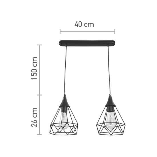 InLight Κρεμαστό φωτιστικό από μαύρο μέταλλο 2XE27 D:40cm (4024-2-BL-RAIL) InLight Κρεμαστό φωτιστικό από μαύρο μέταλλο 2XE27 D:40cm (4024-2-BL-RAIL)
