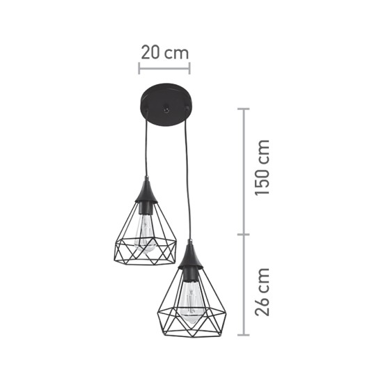 InLight Κρεμαστό φωτιστικό από μαύρο μέταλλο 2XE27 D:20cm (4024-2-BL-ROSETTE) InLight Κρεμαστό φωτιστικό από μαύρο μέταλλο 2XE27 D:20cm (4024-2-BL-ROSETTE)