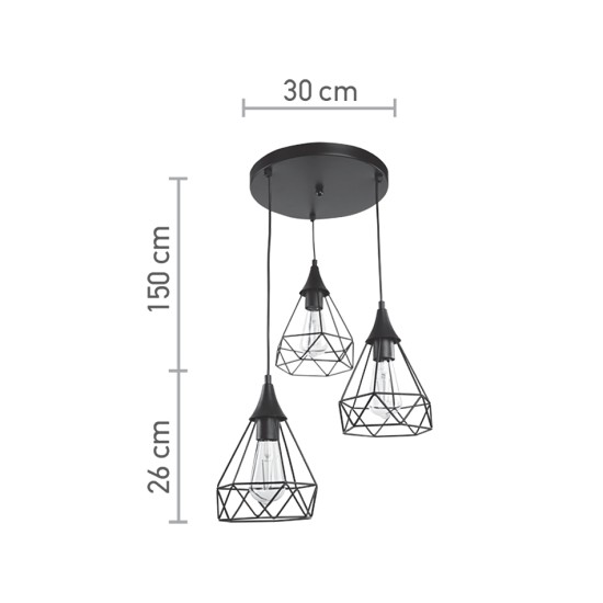InLight Κρεμαστό φωτιστικό από μαύρο μέταλλο 3XE27 D: 30cm (4024-3-BL-ROSETTE) InLight Κρεμαστό φωτιστικό από μαύρο μέταλλο 3XE27 D: 30cm (4024-3-BL-ROSETTE)