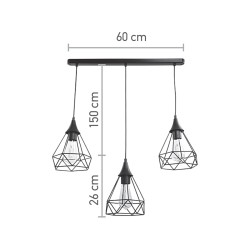 InLight Κρεμαστό φωτιστικό από μαύρο μέταλλο 3XE27 D:60cm (4024-3-BL-RAIL) InLight Κρεμαστό φωτιστικό από μαύρο μέταλλο 3XE27 D:60cm (4024-3-BL-RAIL)