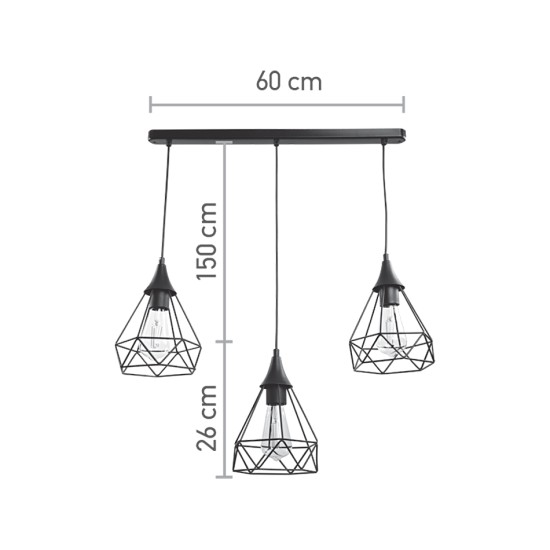 InLight Κρεμαστό φωτιστικό από μαύρο μέταλλο 3XE27 D:60cm (4024-3-BL-RAIL) InLight Κρεμαστό φωτιστικό από μαύρο μέταλλο 3XE27 D:60cm (4024-3-BL-RAIL)