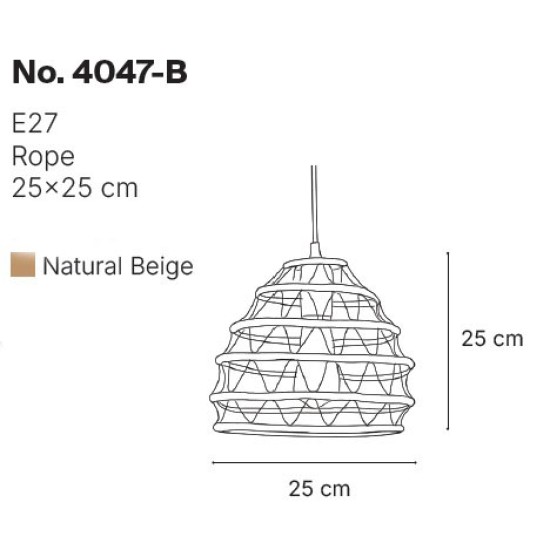 InLight Κρεμαστό Φωτιστικό από σχοινί 1xE27 D:25cm (4047-B)