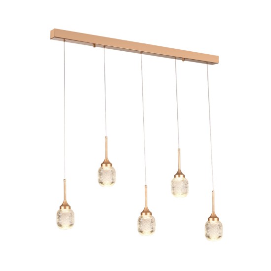 Inlight Κρεμαστό φωτιστικό LED 5*10W από χρυσαφί μέταλλο και ακρυλικό D:60x200cm (4077R-5-Golden)