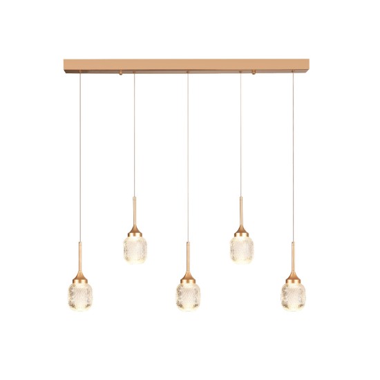Inlight Κρεμαστό φωτιστικό LED 5*10W από χρυσαφί μέταλλο και ακρυλικό D:60x200cm (4077R-5-Golden)