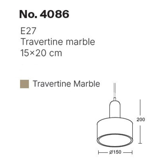 InLight Κρεμαστό φωτιστικό γκρι από travertine marble 1XΕ27 D:15 x 20cm (4086)