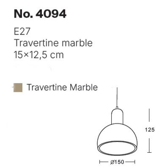 InLight Κρεμαστό φωτιστικό γκρι από travertine marble 1XΕ27 D:15 x 12.5cm (4094)