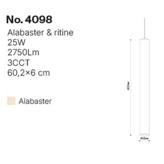 Inlight Κρεμαστό φωτιστικό, Alabaster, 25W, 2750 lm, 3CCT (by switch on base)D:6X60cm(4098)