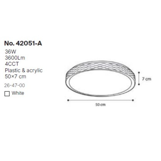 InLight Πλαφονιέρα οροφής LED 36W 4cct από λευκό ακρυλικό D:50cm (42051-Α) InLight Πλαφονιέρα οροφής LED 36W 4cct από λευκό ακρυλικό D:50cm (42051-Α)
