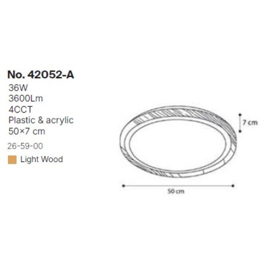 InLight Πλαφονιέρα οροφής από φυσικό ξύλο, 36W 4CCT αλουμίνιο (42052-A)