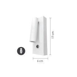 InLight Επιτοίχιο Φωτιστικό LED Μαύρο 3W – Spot με USB & Type-C (43037-BL)