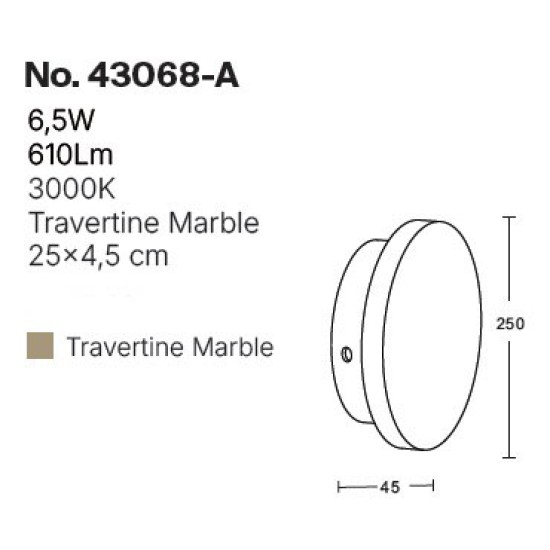 InLight Επιτοίχιο φωτιστικό γκρι από travertine marble LED 6.5W D:25cm (43068-A) InLight Επιτοίχιο φωτιστικό γκρι από travertine marble LED 6.5W D:25cm (43068-A)