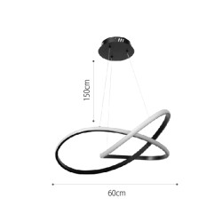 InLight Κρεμαστό φωτιστικό LED 48W 3CCT (by switch on base) σε μαύρο χρώμα D:60cm (6081-BL)