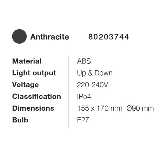 it-Lighting Candler E27 Up or Down Outdoor Light in Anthracite Color (80203744) it-Lighting Candler E27 Up or Down Outdoor Light in Anthracite Color (80203744)