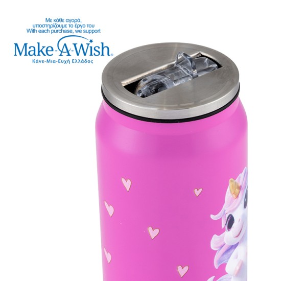 Θερμός ποτήρι με καλαμάκι από σιλικόνη "We Care", Pink Unicorn 500ml Θερμός ποτήρι με καλαμάκι από σιλικόνη "We Care", Pink Unicorn 500ml