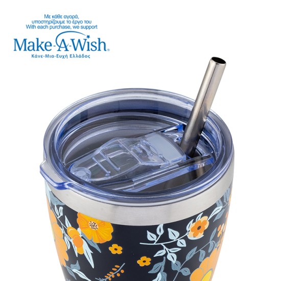 Θερμός ποτήρι με ανοξείδωτο καλαμάκι "We Care", Dark Blue Floral 400ml Θερμός ποτήρι με ανοξείδωτο καλαμάκι "We Care", Dark Blue Floral 400ml