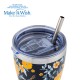 Θερμός ποτήρι με ανοξείδωτο καλαμάκι "We Care", Dark Blue Floral 400ml