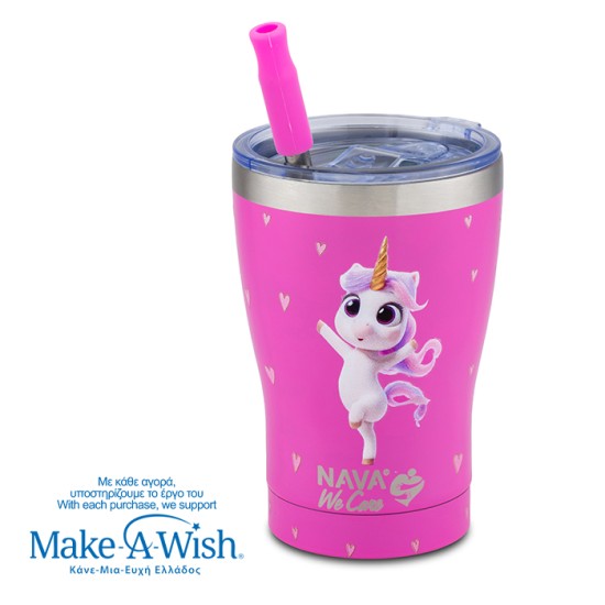 Θερμός ποτήρι με ανοξείδωτο καλαμάκι "We Care" Pink Unicorn 400ml