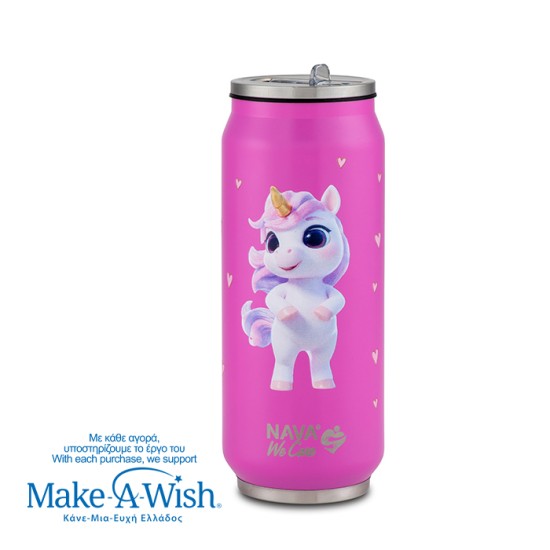 Θερμός ποτήρι με καλαμάκι από σιλικόνη "We Care", Pink Unicorn 500ml