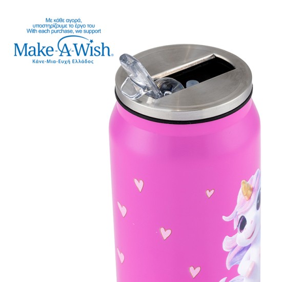 Θερμός ποτήρι με καλαμάκι από σιλικόνη "We Care", Pink Unicorn 500ml Θερμός ποτήρι με καλαμάκι από σιλικόνη "We Care", Pink Unicorn 500ml