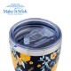 Θερμός ποτήρι με ανοξείδωτο καλαμάκι "We Care", Dark Blue Floral 400ml