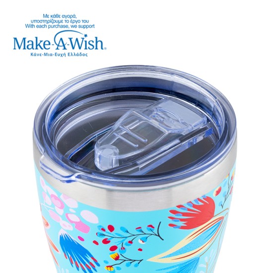 Θερμός ποτήρι με ανοξείδωτο καλαμάκι "We Care", Cyan Floral 400ml Θερμός ποτήρι με ανοξείδωτο καλαμάκι "We Care", Cyan Floral 400ml
