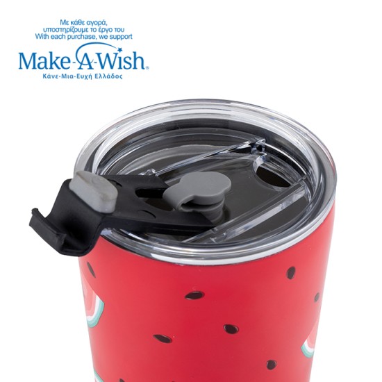 Θερμός ποτήρι με ανοξείδωτο καλαμάκι "We Care", Watermelon 350ml