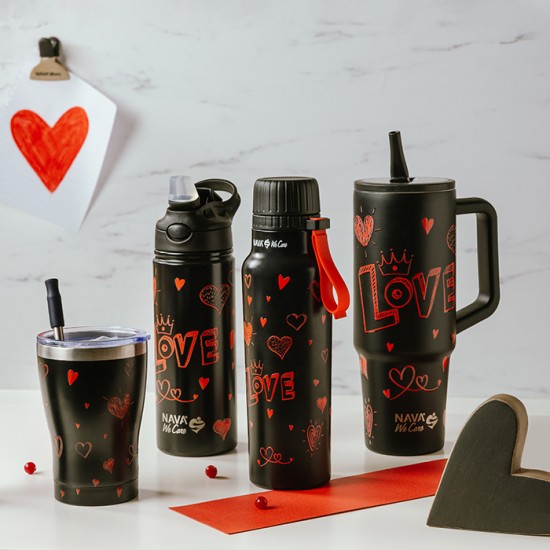 Θερμός ποτήρι με ανοξείδωτο καλαμάκι "We Care", Love 400ml
