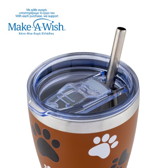Θερμός ποτήρι με ανοξείδωτο καλαμάκι "We Care", Paw Prints 400ml Θερμός ποτήρι με ανοξείδωτο καλαμάκι "We Care", Paw Prints 400ml